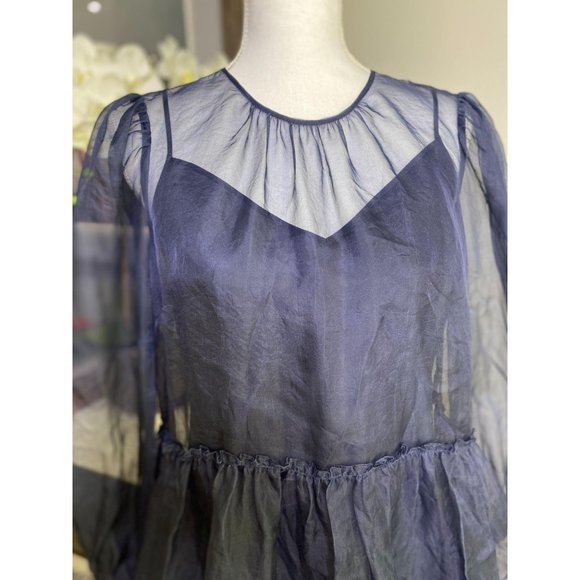 Cinq a Sept Rhonda Navy Blue Organza Mini Dress 8 - Picture 12 of 13